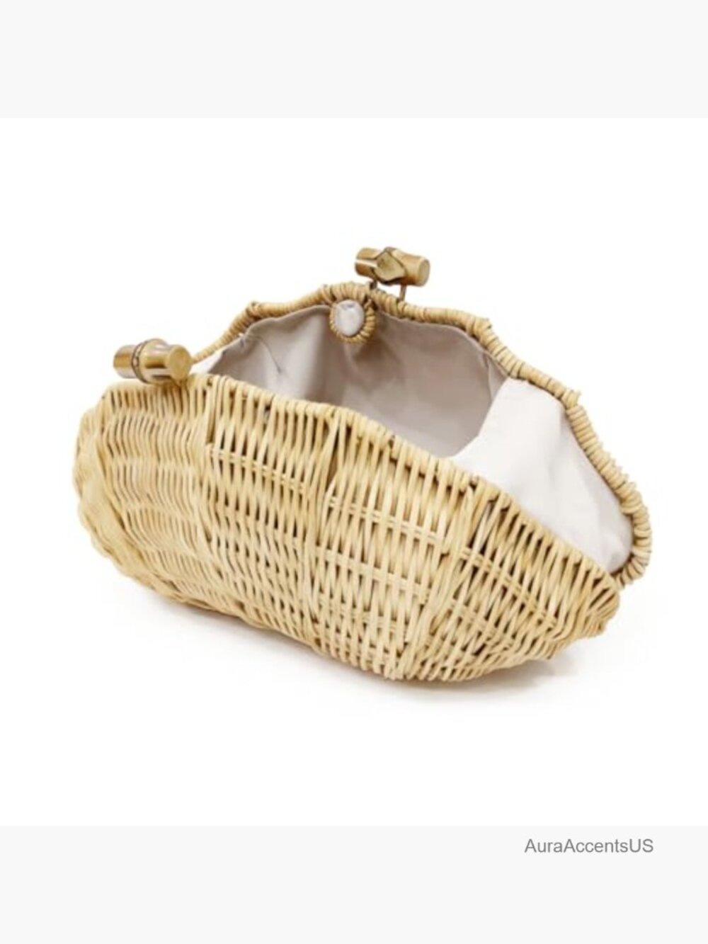 Handwoven Shell Rattan Clutch Straw Beach Purse Summer Woven Bag - Picture 3 of 7